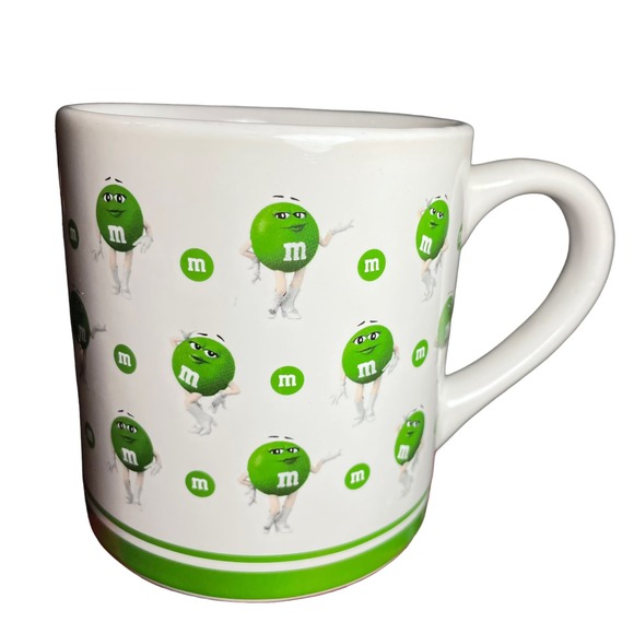 M&M Dancing Green M&M White Boots Mars Mug 2018 Frankford Candy 16 oz - Picture 3 of 8